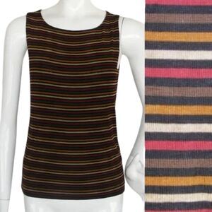 CHICO'S Tank Top, 1/M, Striped, Modest, Multicolor, Fall Colors